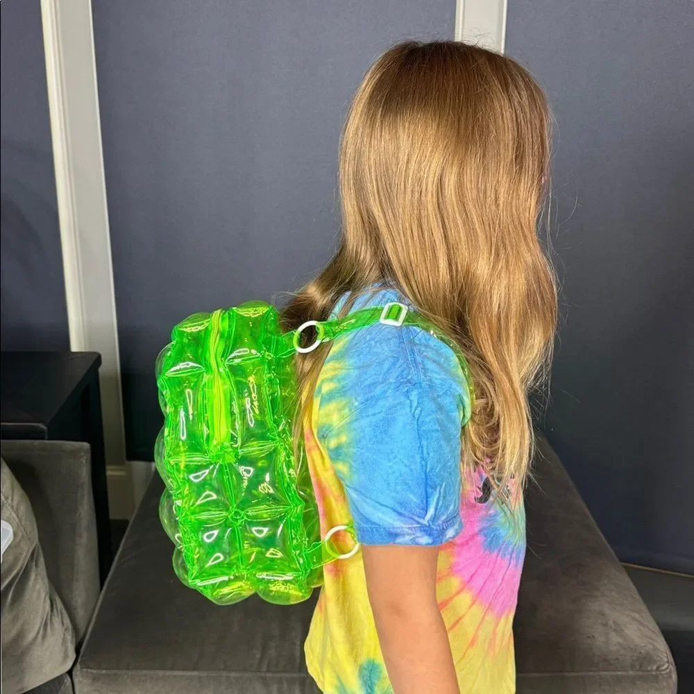 Green Inflatable Bubble Backpack Zipper Closure One Size NEW